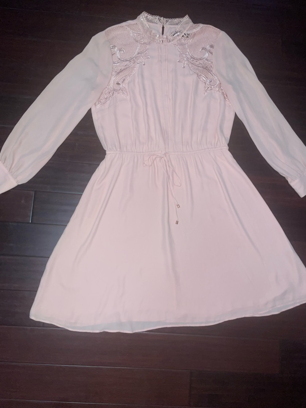 Blush Pink Ivanka Trump Dress, Lace High Neck, Longsleeve Midi Dress, 12